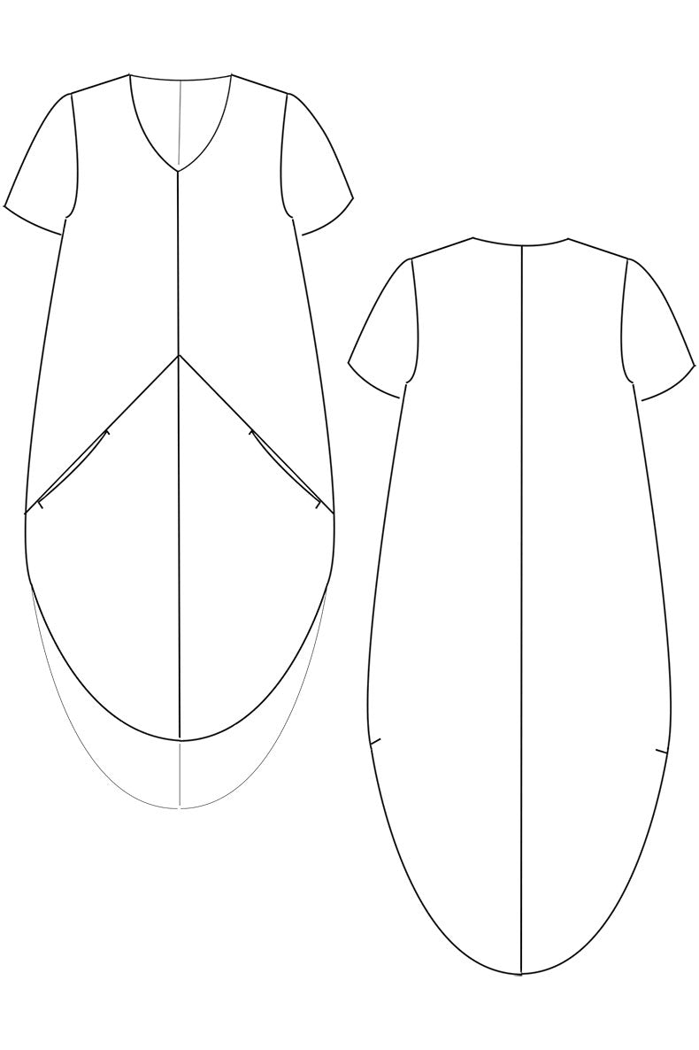 Skizze eines Schnittmusters für ein Cocoonkleid