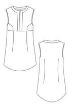 Skizze eines Schnittmusters für ein ärmelloses Kleid